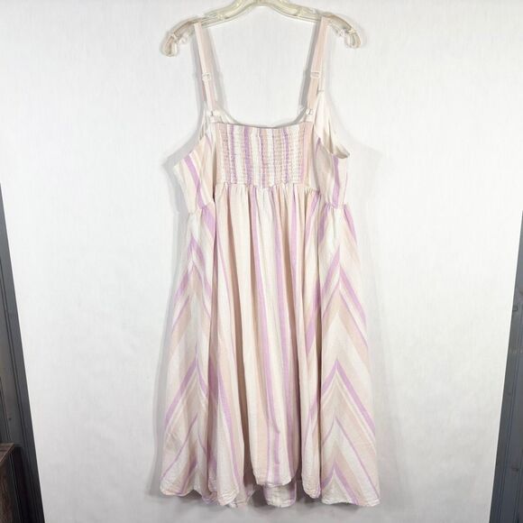 Torrid Plus Size 2X Dress‎ Midi Linen Button Front Dress Pink White Pockets 1289 - Picture 3 of 10